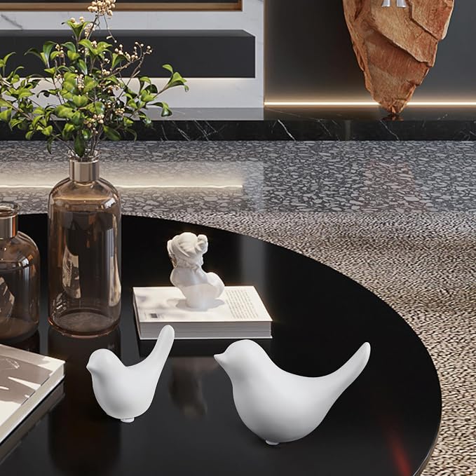 Notakia Small White Birds Statues Home Decor Modern Style Decorative Ornaments for Living Room Decor, Bedroom, Office Desktop, Cabinets (2Pcs White Birds)