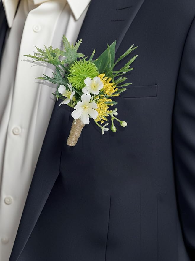 Greenery Boutonnieres with Pins for Men Wedding Groom and Groomsmen Succulent Plants Boutonniere for Rustic Fall Vintage Wedding Prom Set of 10