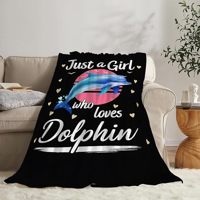 Dolphin Blanket for Girls Ocean Throw Blanket Sea Animal Soft Cozy Fleece Fuzzy Stuffed Plush Flannel Gifts for Women Kids Adults 50"X60"
