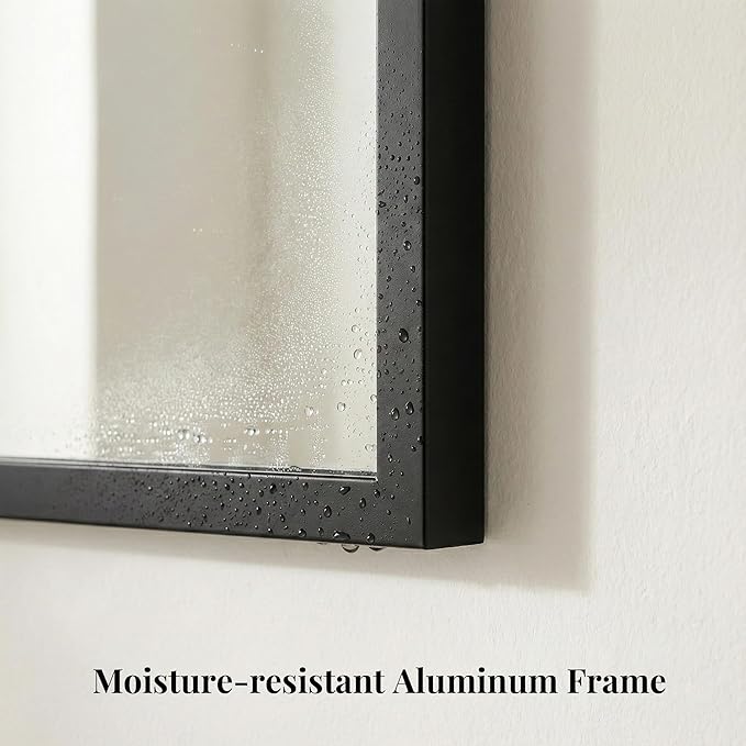 30"x36" Black Bathroom Mirror for Wall, Shatterproof Tempered Glass, Rectangle Narrow Frame Vanity Mirror, H/V Wall-Mounted, Ultra-Flush