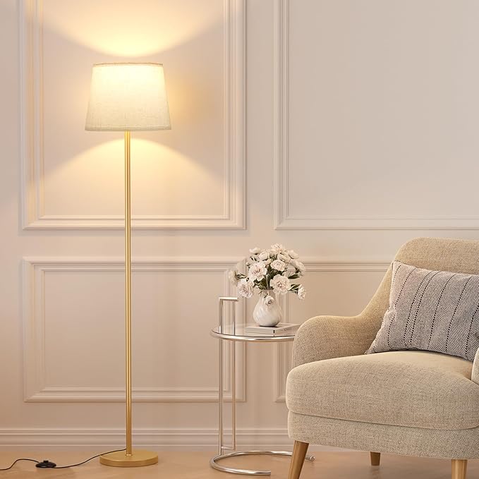 Raexpectis 【Upgraded Floor Lamps for Living Room, Modern Floor Lamp with Remote Control, Dimmable Colors Temperature Standing Lamp Foot Switch, 9W Bulb Tall Lamps for Bedroom Office Kid Room - Gold
