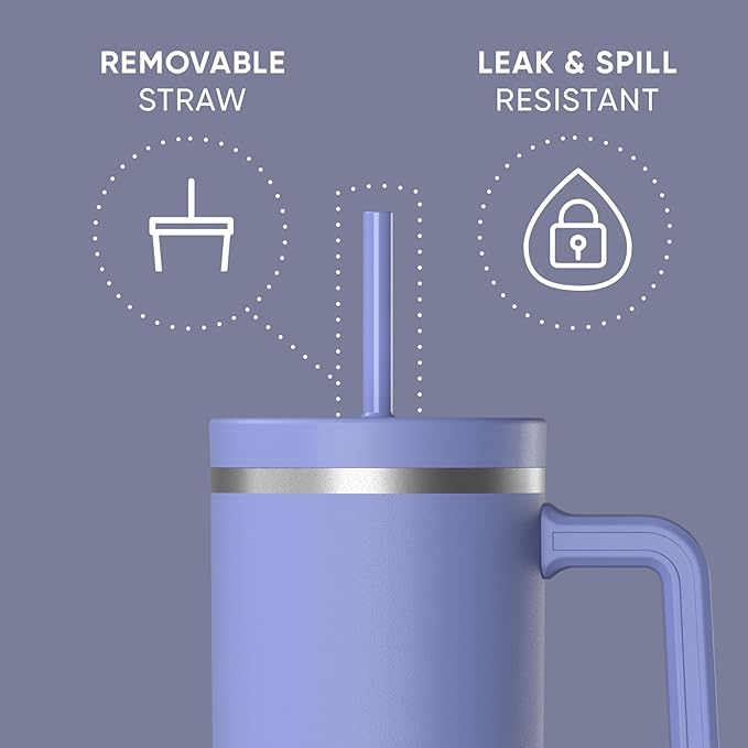 Hydrapeak Voyager 40 oz Tumbler with Handle and Straw Lid | Reusable Stainless Steel Water Bottle Travel Mug Cupholder Friendly | Insulated Cup (Iris)