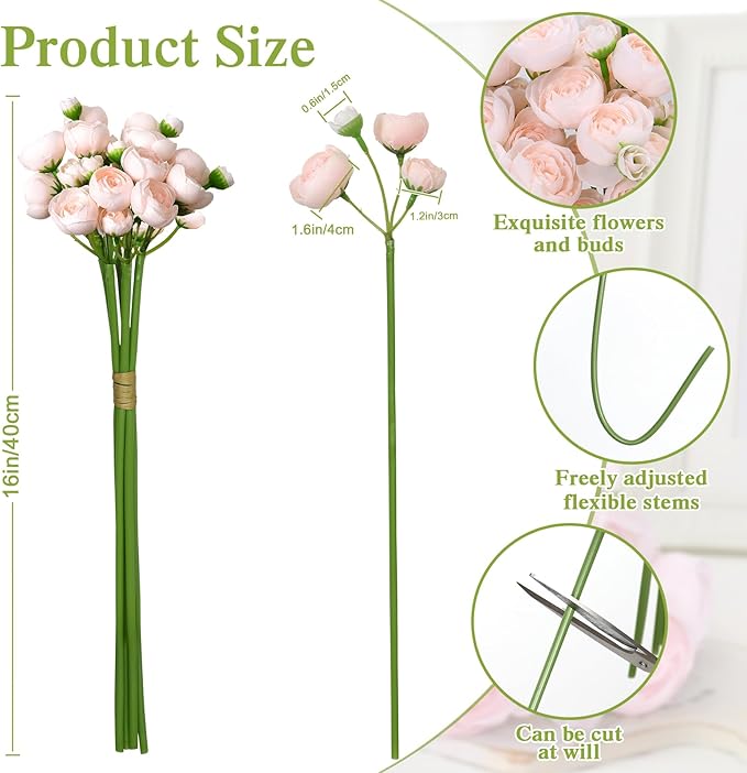 Ranunculus Artificial Flower,18 Pcs Champagne Faux Silk Mini Peony Flowers Fake Peonies Wedding Flowers DIY Bouquet for Centerpieces Arrangements Bridal Shower Decorations (Champagne)