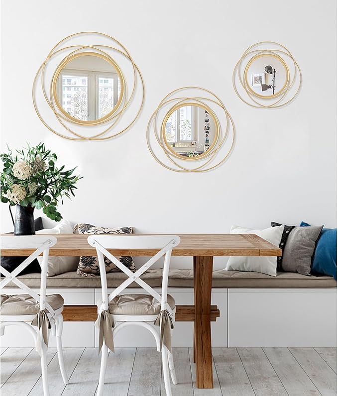 Gold Art Large Round Mirror with Iron Metal Wire Frame Wall-Mounted Mirror for Home Decor Living Room Bedroom Bathroom Entryway 16"