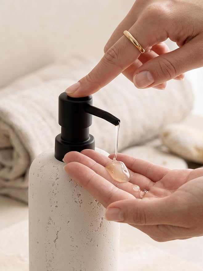 Soap Dispensers 400mL 13.5 OZ, 2 PCS Luxurious Hand Dish Lotion Shampoo Soap Dispenser Jar, Travertine Soap Bottles Rustproof Pump for Kitchen Bathroom Countertop