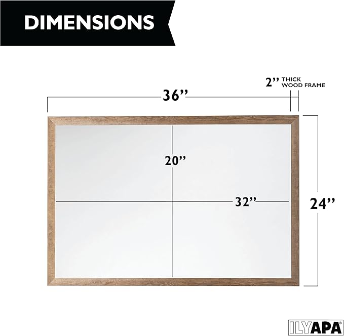 Ilyapa Extra Large Dry Erase Board for Wall - Wood Framed Magnetic White Board - 24 x 36 Inches Decorative Wall Hanging Menu Whiteboard - Brown