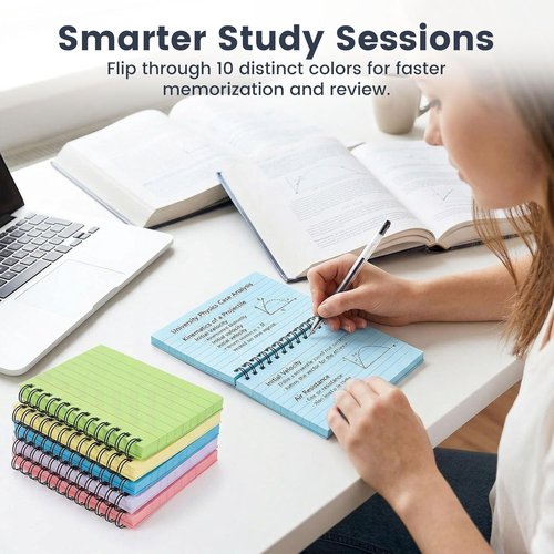 Koogel 500PCS Colored Index Cards - 3x5 Lined Flashcards with Rings | Perfect for School & Study