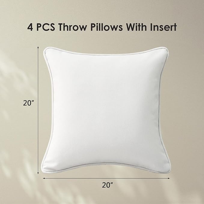 Unimatta Decorative Outdoor Water Repellent Throw Pillows with Inserts, Set of 4, 20" x20" Pillows for Patio, Backyard, Bed, Couch, and Patio Furniture, Linen