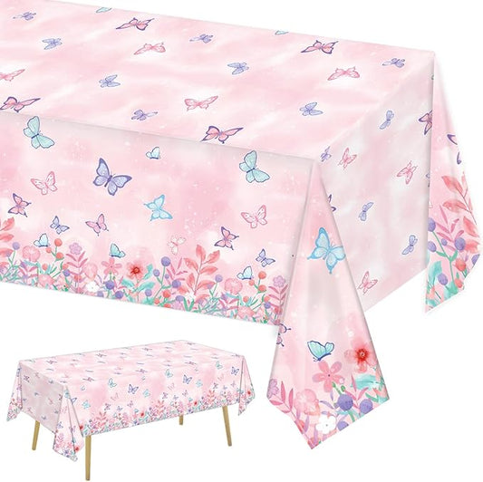 3 Pack Butterfly Tablecloth Disposable Plastic Table Covers for Girls Kids Birthday Party Decorations, 108 x 54 Inch