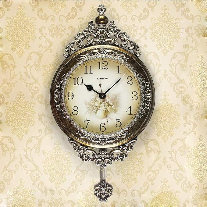 SHISEDECO Elegant, Traditional, Decorative, Hand Painted Modern Grandfather Wall Clock Fancy Ethnic Luxury Handmade Decoration, Swinging Pendulum for New Room or Office. Large. 29.5 Inch. (Copper)