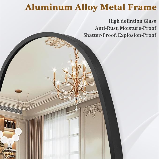 Black Irregular Bathroom Mirror for Wall, Aluminum Alloy Frame Asymmetrical Mirrors Brushed Metal Vanity Wall Mounted Mirror for LivingRoom Bedroom Room Home Decor Large 26"x14"