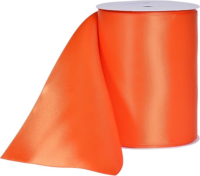 YAMA Orange Double Faced Satin Ribbon, 4 Inch 5 Yards, Great for Crafts Bows Flower Bouquet Wedding Home Decor Gift Wrapping