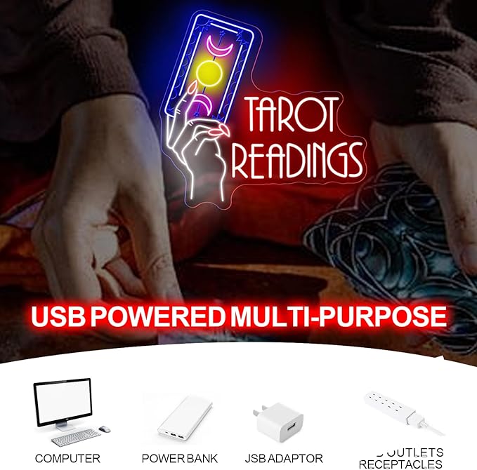 Tarot Readings Neon Sign, Astrology Tarot Sign, Tarot Cards Reading, Psychic Tarot Light, Fortune Teller Sign for Tarot Hall Card Studio Bedroom Shop Decoration Girls Room Gaming Room Party