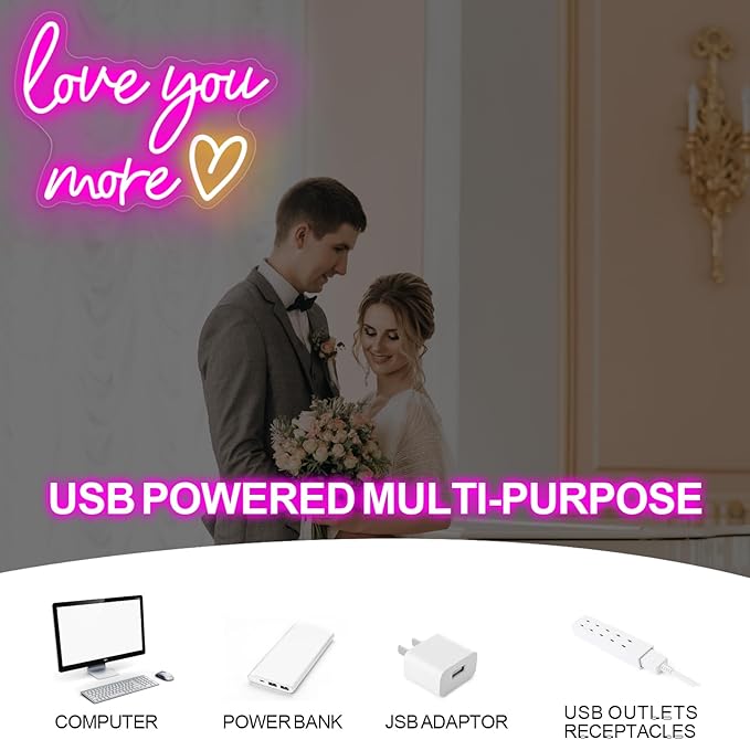 Love you more Neon Sign Wedding Neon Sign Engagement Party Wall Decor LED Wall Art Bedroom Home Decor Lovers Couples Gift Wedding Sign Art, Bedroom Valentine's Day Gift
