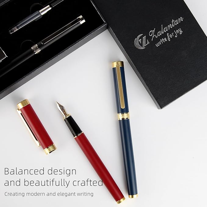 Zalantan Fountain pen, luxury pen, Nice pen gift, pure copper heavy feel Office Executive Pen Smooth Writing Pens for Men Funcy Pens with Gift Case 10 black ink cartridges (Black)