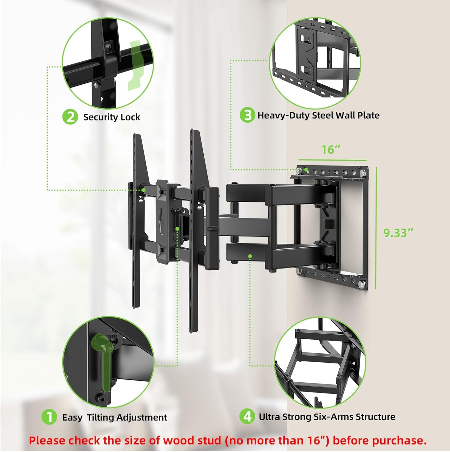 USX Mount Full Motion TV Wall Mount - Dual Swivel Articulating Tilt for 42-90 Inch TVs | VESA 600x400mm, Holds 132lbs
