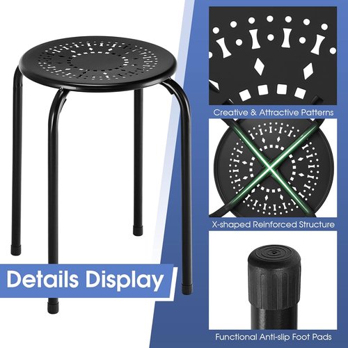 POWERSTONE Stackable Stools - Portable Metal Seating for Classroom & Home Office - 6 Pack, Black