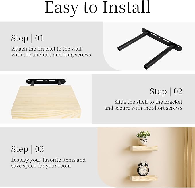 BGMG Small Wood Floating Shelves for wall 8 inch Set of 2, Rustic Wooden Wall Mount Shelves for Bathroom Living Room Bedroom Kitchen Farmhouse-8x 6.7 x1.25 inch- DIY-Unfinished