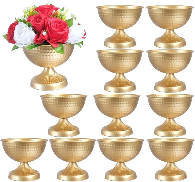 6.5 inch 12 pcs Brass Vase Bowl Gold Centerpieces for Tables Wedding Party Event Gold Accent Decorative Bowl Vintage Style