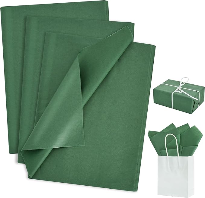 BEISHIDA 100 Sheets Forest Green Tissue Paper Bulk, Wrapping Tissue Paper for Gift Bags, 14 x 20 Inch Gift Wrap for Birthday Wedding Graduation DIY Crafts Holiday Flowers
