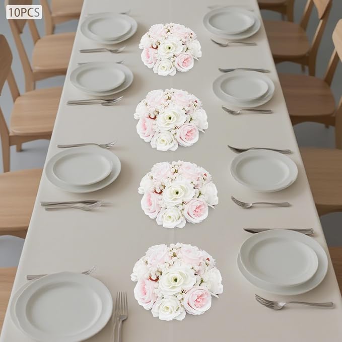 10Pcs Artificial Flower Balls for Wedding Centerpieces, 9.44Inch Rose& Peony Semicircle Flower Ball, Arrangement Bouquet Fake Flowers Ball for Home Party Tables Decoration