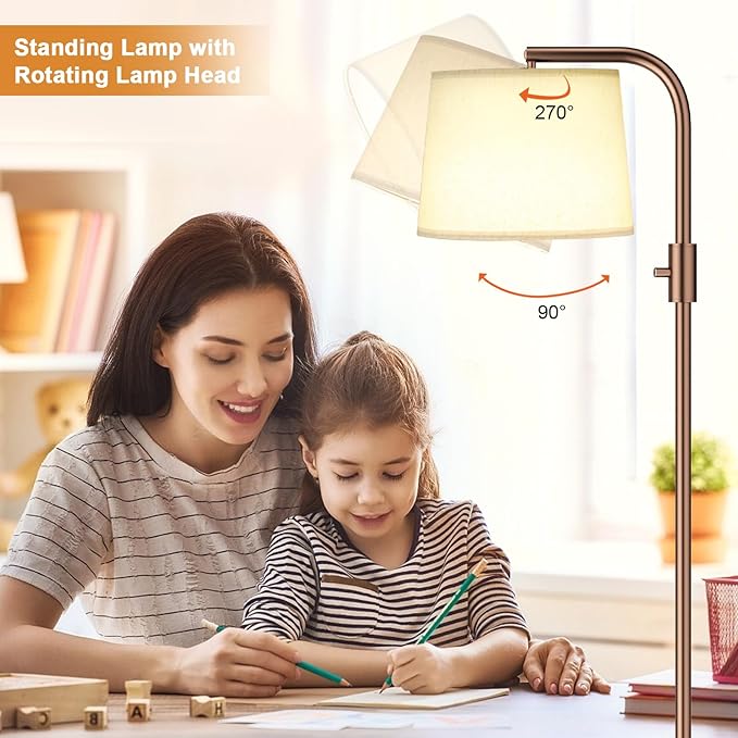 Ambimall Fully Dimmable Floor Lamp with 9W LED Bulb, Standing Lamp for Living Room with Adjustable Head, Modern Tall Light with Rotary Switch for Office, Brown and Beige