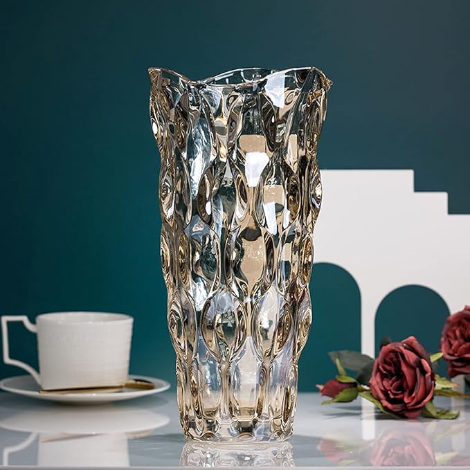 9.5" High Thickened Amber Glass Flower Vase for Home Decor, Dining Wedding Table Office Holiday Party Centerpiece Decoration
