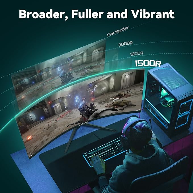 34 inch Ultrawide Curved Computer Gaming Monitor 165Hz UWQHD 3440x1440,1500R -PIP,1ms (MPRT),HDR, 300nits, sRGB99%,FreeSync,HDMI2.0(TMDS) x2,DP1.4 x2,Eye Care,Support Wallmount