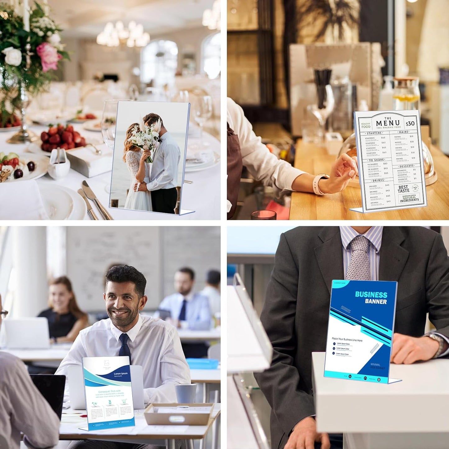 Slanted Back Acrylic Sign Holders 4x6 - 12 Pack Clear Tabletop Display Stands with Anti-Slip Pads for Menus & Flyers