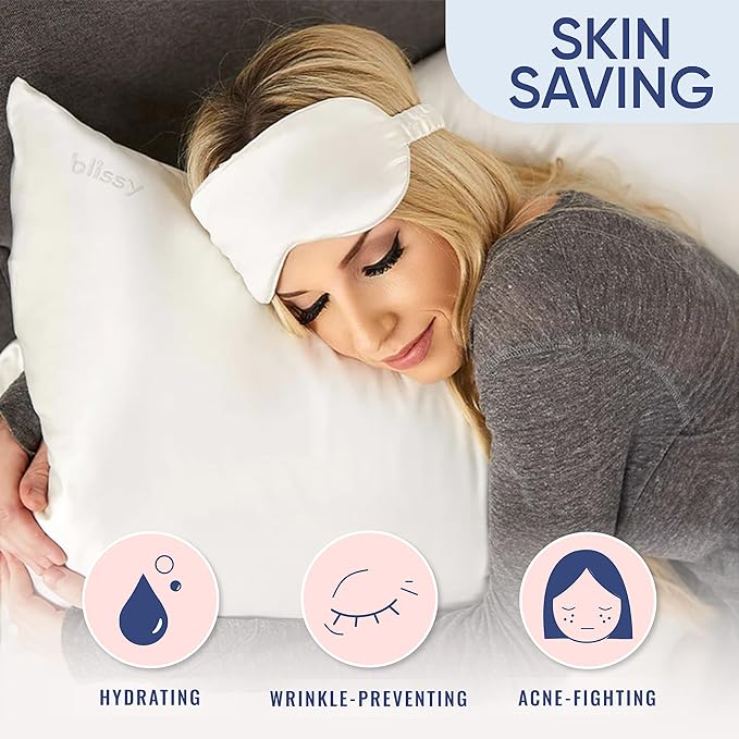 Blissy Silk Pillowcase - 100% Pure Mulberry Silk - 22 Momme 6A High-Grade Fibers - Silk Pillow Cover for Hair & Skin - Regular, Queen & King (Blissy White, King)