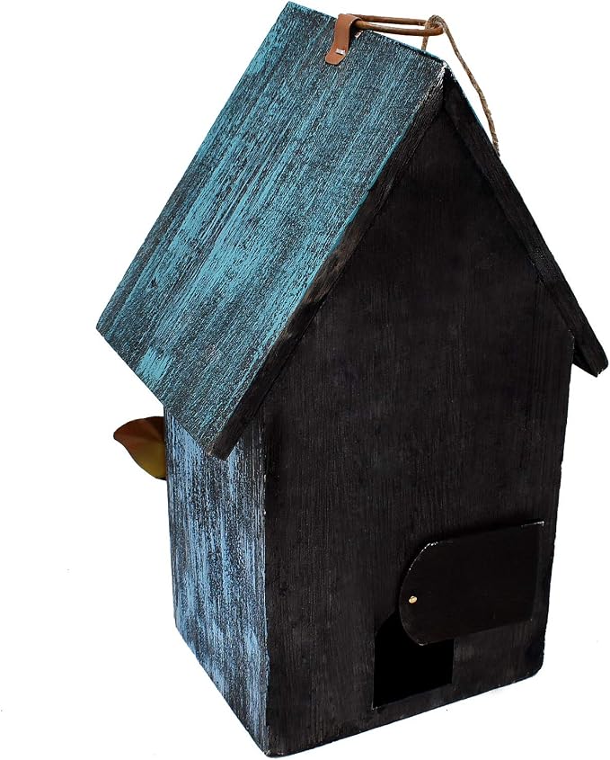 Rustic Decorative Bird House for Outside, Outdoor Hanging Wood Hand-Painted Bird House with Sunflower Decor, Wooden Hanging Garden Birdhouse Porch Yard Decor 9.37"X6.38"X4.25" (Red & Blue)