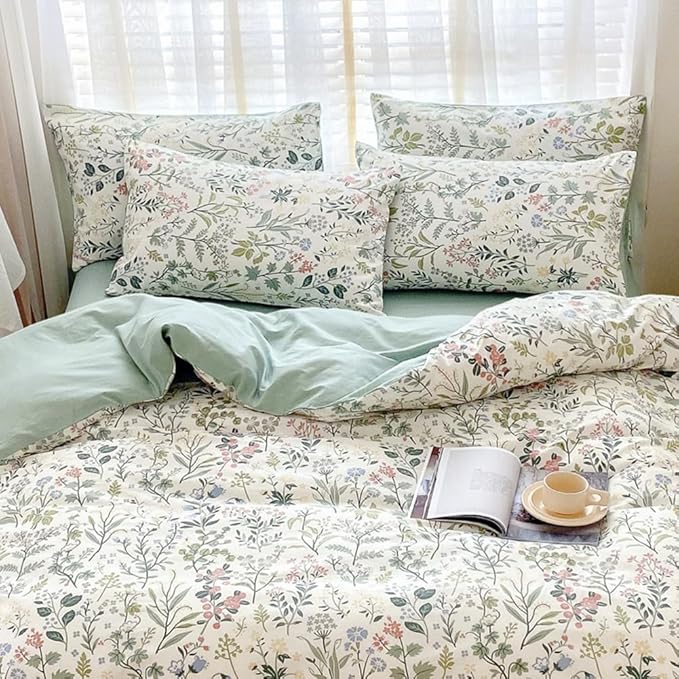 Botanical Flower Duvet Cover King Vintage Garden Floral Duvet Cover Soft 100% Cotton Comforter Cover Aesthetic Wildflower Duvet Cover with Zipper Closure Boho Cottagecore Floral Bedding Set King
