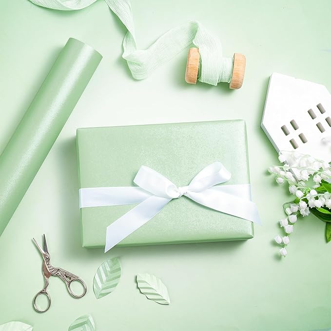 RUSPEPA Sage Green Matte Wrapping Paper, Jumbo Roll, Green Solid Color Pearly-luster Paper Perfect for Wedding, Birthday, Spring, Christmas, Easter, DIY Bouquet, 30 Inches X 32.8 Feet