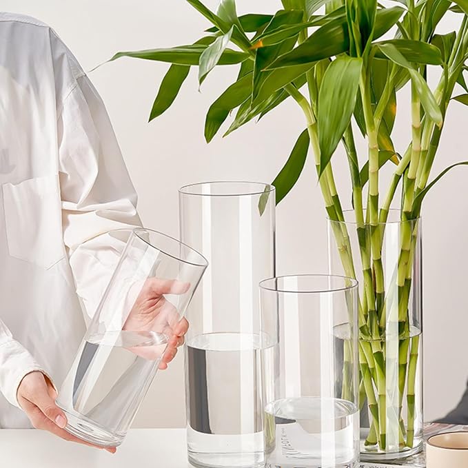 Clear Acrylic Decorative Vase for Flower Arrangements, Break-Resistant Tall Cylinder Vase for Wedding Centerpieces, Unbreakable Modern Plastic Vase for Home Decor