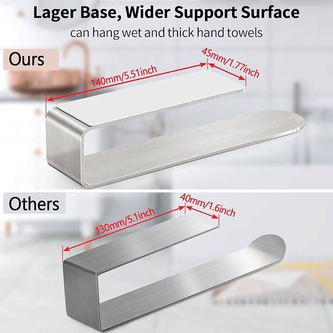 Adhesive Hand Towel Holder, 8 Inch Towel Holder for Bathroom Wall Mounted, Self Adhesive Square Stick on Towel Bar Wall for Kitchen Cabinet RV, Brushed Nickel (2 Pack)