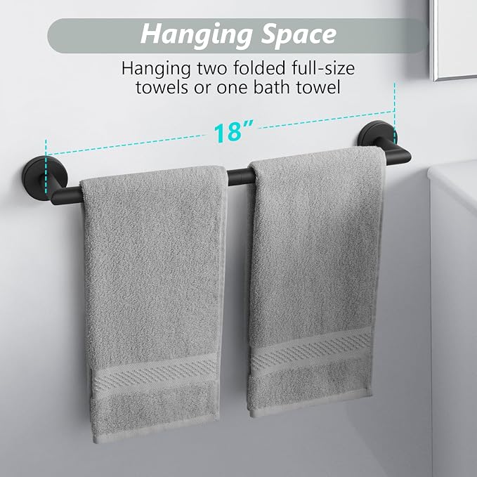 Black Towel Bar 18 Inch Bathroom Towel Racks Wall Mounted Bath Towel Holder Modern Home Decor Towel Rod Bath Towel Hanger Stainless Steel Bathroom Accessories Towel Rail Single Towel Bars Matte Black