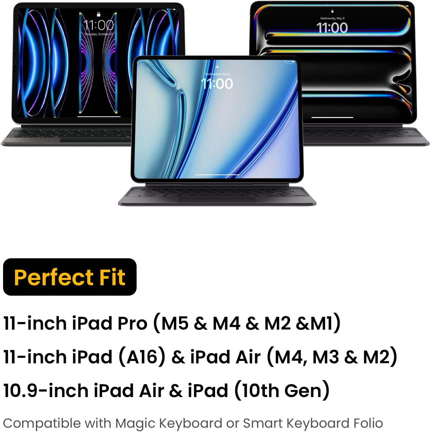 tomtoc 360° Protective Tablet Sleeve for 2026 iPad Air 11-inch (M4/M3/M2), iPad Pro 11-inch (M5/M4/4th/3rd/2nd/1st Gen) with Magic Keyboard/Smart Keyboard Folio, 11" iPad Water-Resistant Tablet Case