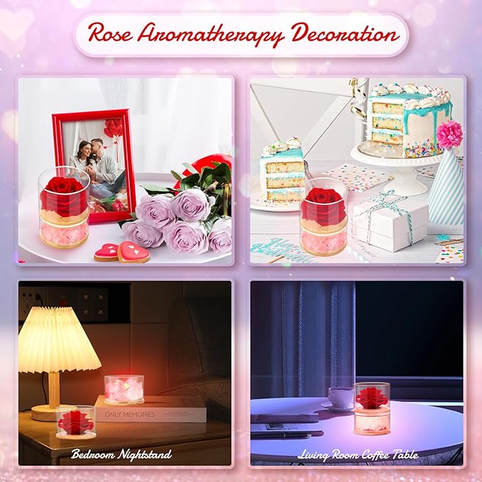Christmas Birthday Flower Gifts for Women,Gifts for Mom,Preserved Rose with Lights, Aromatherapy Crystal Stone Rose Gifts for Women,Mom,Girlfriend,Wife on Birthday Anniversary Valentines Day Wedding