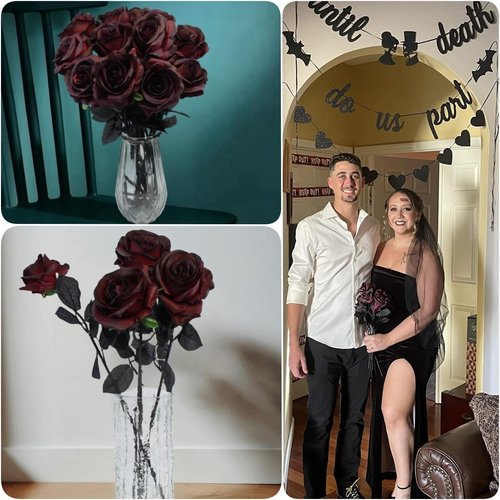 Artificial Roses by Skiennix - 12 Pcs Realistic Burgundy Silk Flowers for Fall Decor & Centerpieces