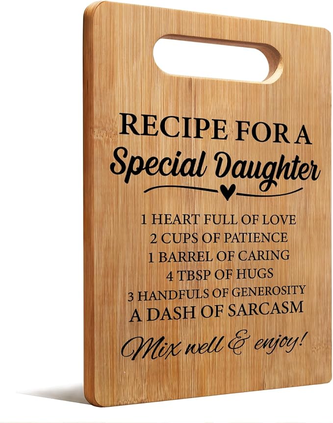 Lacama Kitchen Gift for Daughter, Daughter Christmas Birthday Gifts Cute Cutting Board Form Mom, Recipe for a Special Daughters Cutting Board Gifts for Adult Daughters