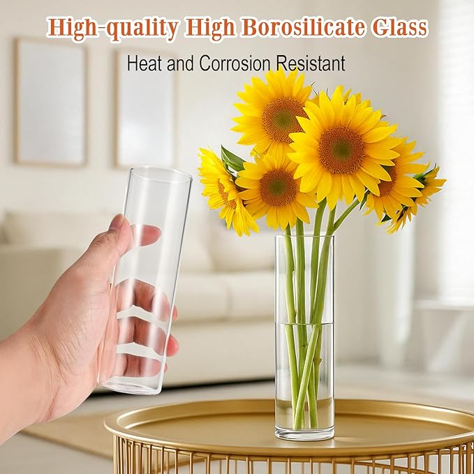 20 Pack 5.9" Tall x 1.8" Diameter Clear Glass Cylinder Vases - Multi-Use Flower Vase, Hurricane & Floating Candle Holders for Wedding Centerpieces, Home Decor, Table Displays (20)