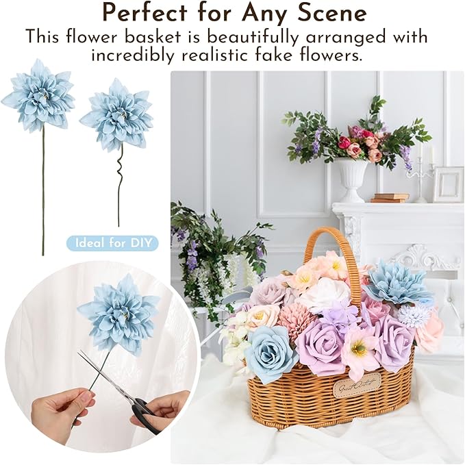 Artificial Flowers Combo Box Dusty Blue Pink Artificial Flowers for DIY Tables Centerpieces Baby Shower Bridal Shower Wedding Bouquet Party Decor