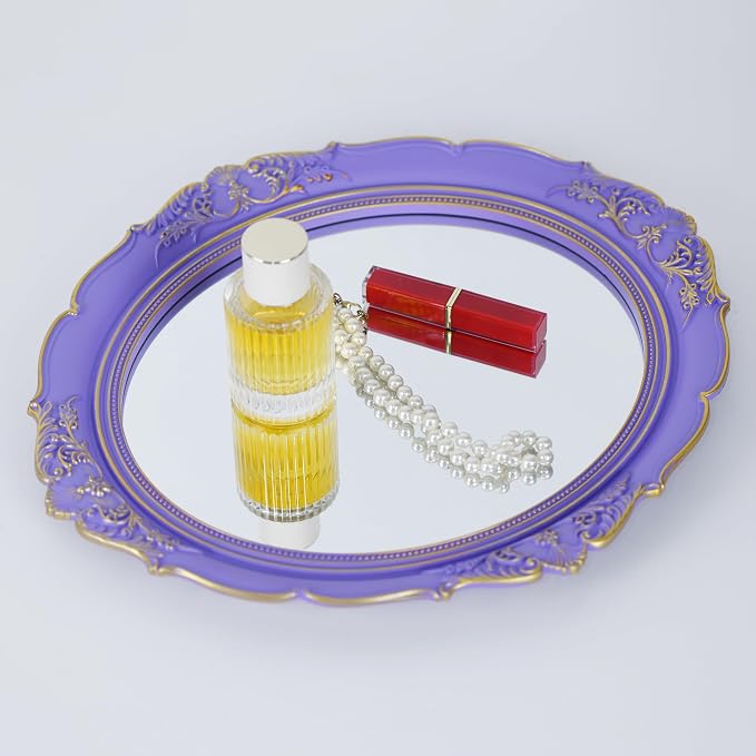 YCHMIR 14.8 x 13.1 inch Oval Wall Mirror Vintage Style (Purple)
