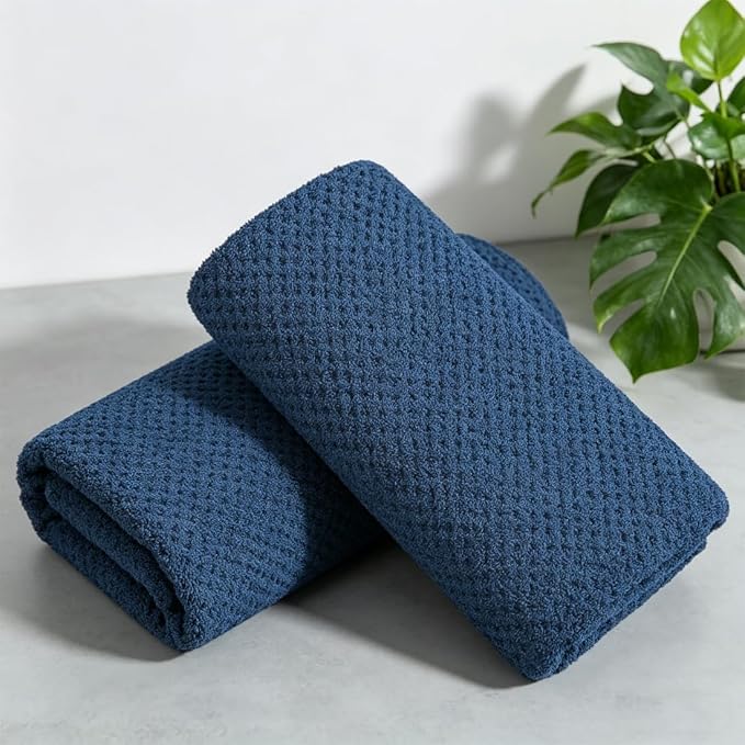 2 Pcs Navy Hand Towel Set 16"x31" Soft Highly Absorbent Quick Dry Bathroom Towels Polyester Plush Towels Set Woven Towels for Bathroom Kitchen Hotel Spa Gym