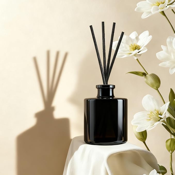 Black Glass Diffuser Bottles Round Diffuser Jars with Gold Caps Set of 4 – 2.95 inches High, 100ml 3.4ounce. Fragrance Accessories Use for DIY Replacement Reed Diffuser Sets.