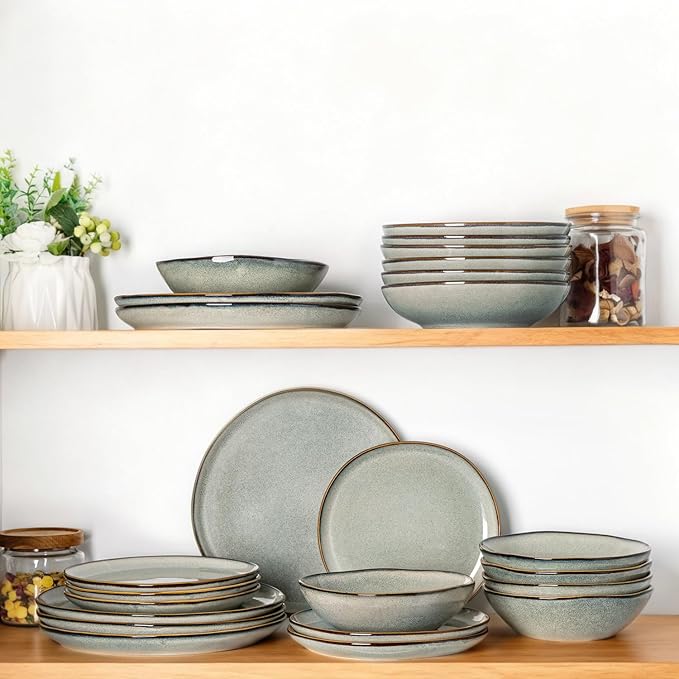 AmorArc Ceramic Dinnerware Sets,Handmade Reactive Glaze Stoneware Plates and Bowls Sets,Highly Scratch Resistant | Dishwasher & Microwave Safe Dishes Set,Service for 4 (12pc)