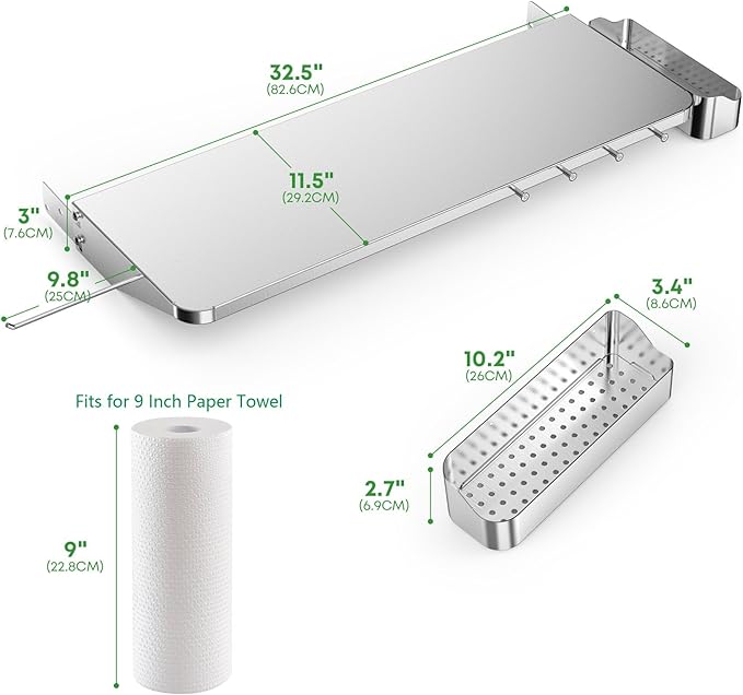 Stanbroil Stainless Steel Folding Front Shelf for Traeger Pro 780 & Ironwood 885 Pellet Grills, Upgraded Grill Shelf with Caddy Organizer, Paper Towel Holder & Hooks, Replacement for BAC442