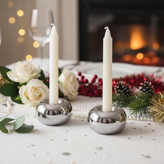 Silver Modern Doughnut Shaped Candlestick Holder, Small Decorative Taper Candle Holder for Bathtub Bedroom Livingroom，2 Pack
