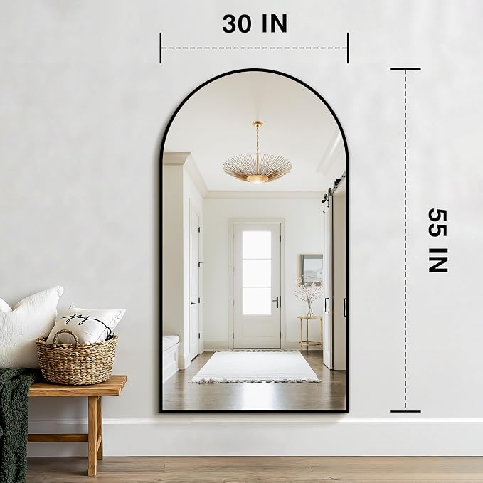 FICTOR Bathroom Mirror for Wall, Arched Vanity Bathroom Mirror for Over Sink, Metal Framed with HD Shatter-Proof Glass for Entryway, Living Room,Bedroom(30” x 55”, Black)