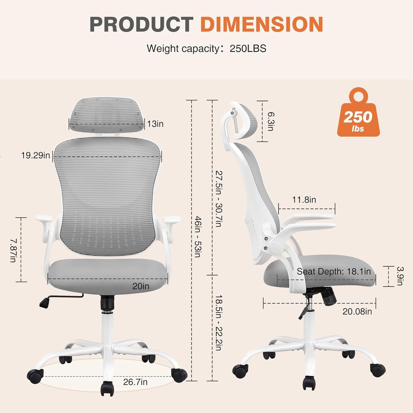 Sweetcrispy High-Back Executive Chair - Adjustable Mesh Headrest & Lumbar Support | Comfortable for Home Office & Study